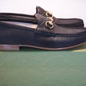 Gucci Black Loafers with Gold Detailing
